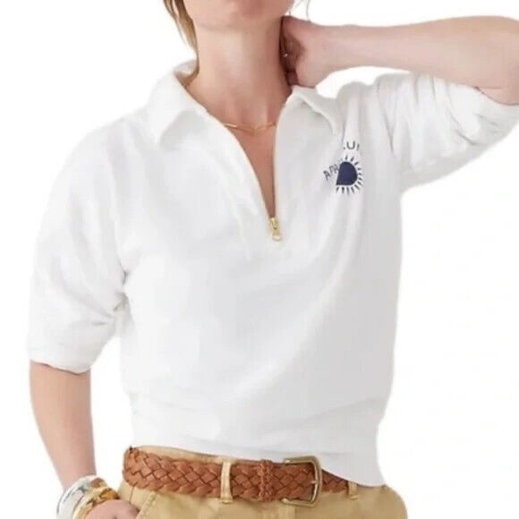 J. Crew Après Sun Half-Zip Graphic White Sweatshirt Size Small 100% Cotton. 20 - Picture 3 of 9